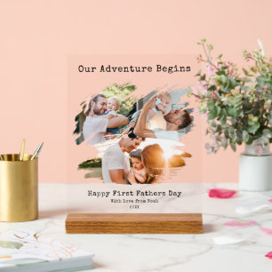 First Fathers Day Brush Stroke 3 Photo Collage Acrylic Sign