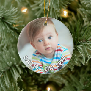 First Fathers Day Coolest Dad Ever Baby Photo Cool Ceramic Tree Decoration