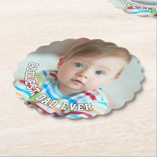 First Fathers Day Coolest Dad Ever Baby Photo Cool Paper Coaster