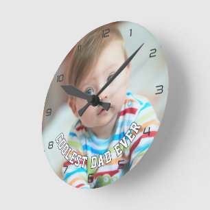 First Fathers Day Coolest Dad Ever Baby Photo Cool Round Clock