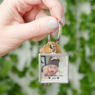 First Father's Day Custom Baby Photo With Year Key Ring