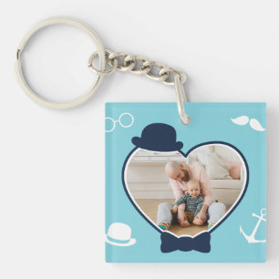 First Father's Day Custom Photo Cool Hipster Dad Key Ring