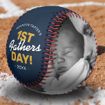 First Father's Day Dad Baseball<br><div class="desc">Cool fathers day baseball gift featuring the text "1st fathers day",  dads name,  and the year. Plus 2 family photos for you to customise with your own to make this an extra special dad gift.</div>