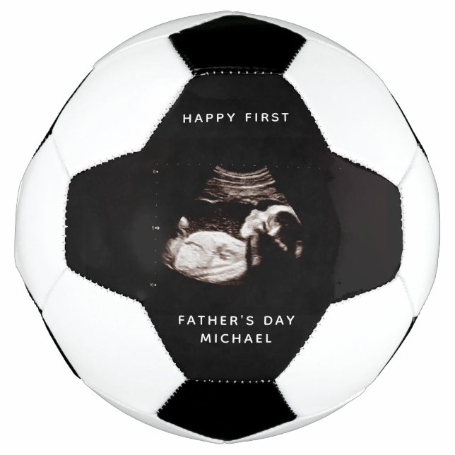 First Father's Day Dad Name Baby Sonogram Photo Soccer Ball (Front)