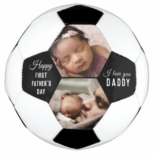 First Father's Day Daddy Baby 2 Photo Collage Soccer Ball