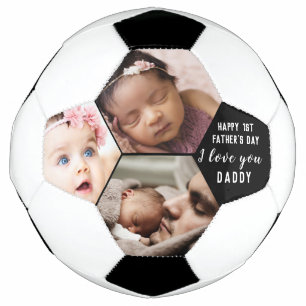First Father's Day Daddy Baby 3 Photo Collage Soccer Ball