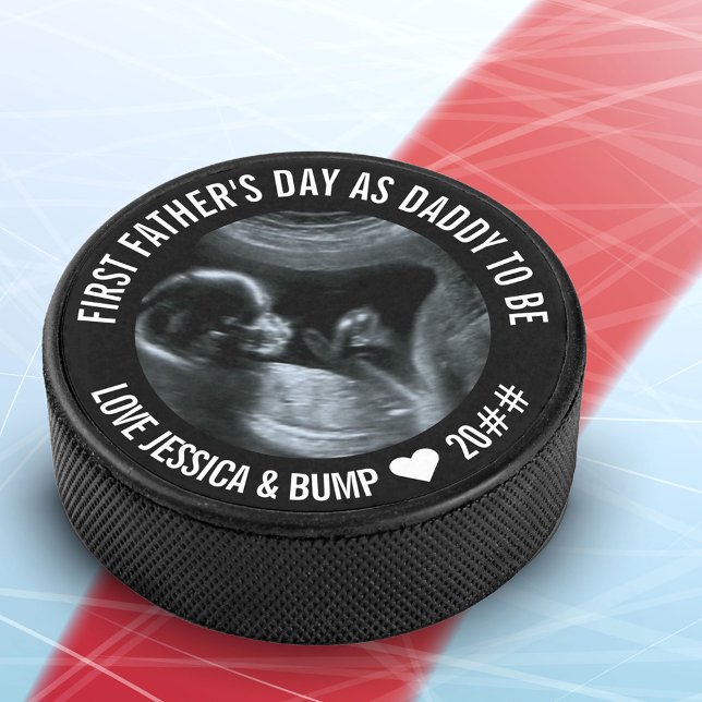 First Father's Day Daddy to Be Sonogram Photo Hockey Puck (Creator Uploaded)