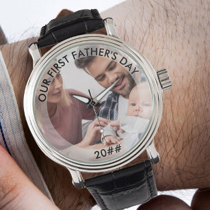 First Fathers Day Editable Year Custom Photo Watch