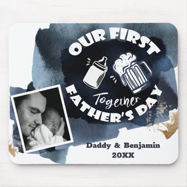 First Father's Day Funny Typography and Photo Mouse Pad (Front)