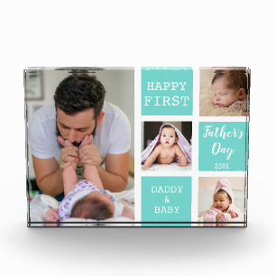 First Father's Day Green 4 Photo Collage Block