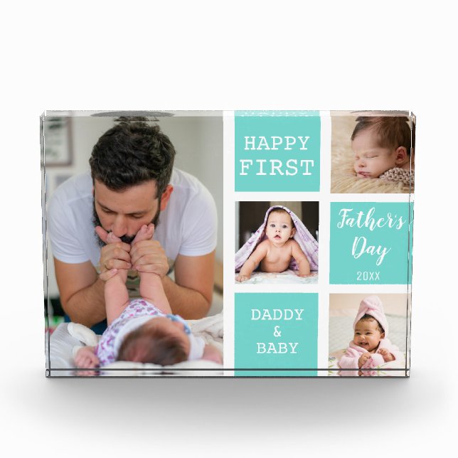 First Father's Day Green 4 Photo Collage Block (Front)