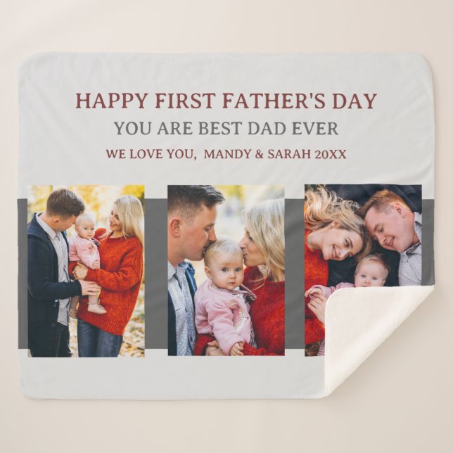 First Fathers Day Grey 3 Photos & Custom Message  Sherpa Blanket (Front (Horizontal))