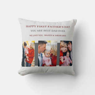 First Fathers Day Grey 4 Photos & Custom Message Cushion