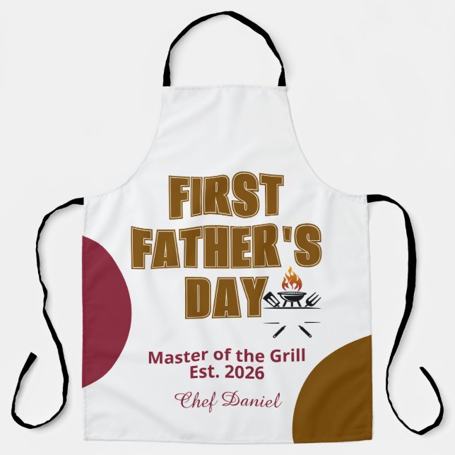 First Fathers Day Grill Master Est 2026 New Dad Apron (Front)