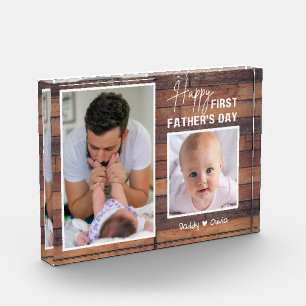 First Father's Day New Dad 2 Photo Pallet Wood P Block