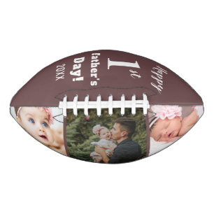 First Father's Day New Dad 3 Photo Collage Brown Football