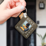First Fathers Day new dad photo Key Ring<br><div class="desc">Best daddy ever Happy First Father's Day bold white typography on dark olive green rustic chalkboard new dad personalised double sided keychain with your photo,  text,  and signature.</div>