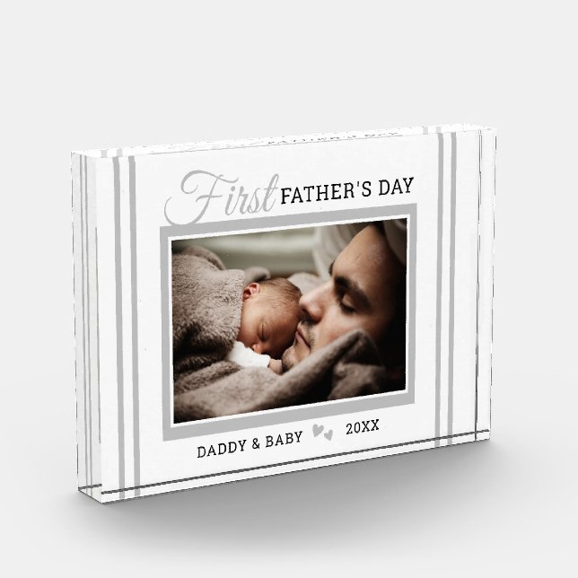 First Father's Day New Dad White Photo Block (Left)