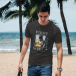First Fathers Day new daddy photo personalised T-Shirt<br><div class="desc">First Father's Day first daddy love bold white typography on dark navy blue rustic chalkboard new dad personalised t-shirt template with your photo,  text,  and signature.</div>
