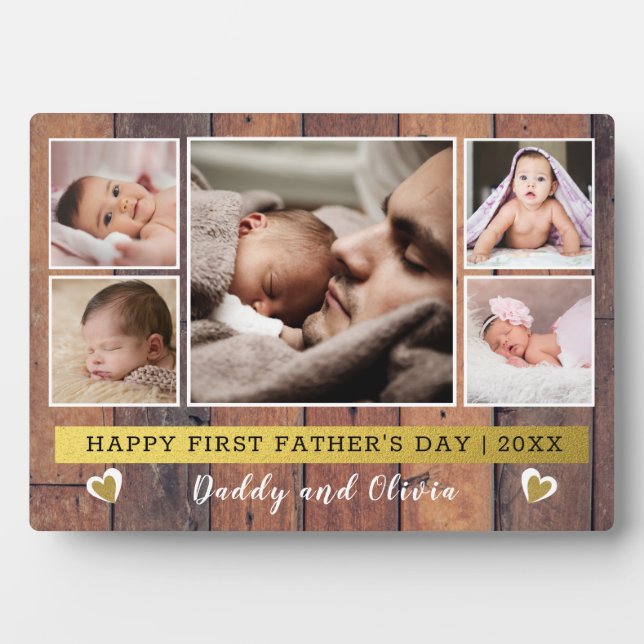  First Father's Day  Pallet Wood  5 Photo Collage Plaque (Front)