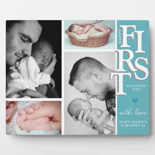 First father's Day Photo Collage Plaque  – Modern  (Front)