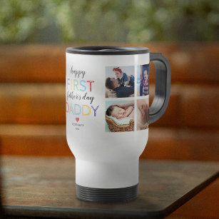 First Father's Day Photo Collage Travel Mug