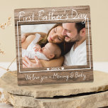 First Father's Day Photo Display Rustic Wood Plaque<br><div class="desc">A simple and memorable gift for the new dad personalised with his favourite photo with mummy and baby.</div>
