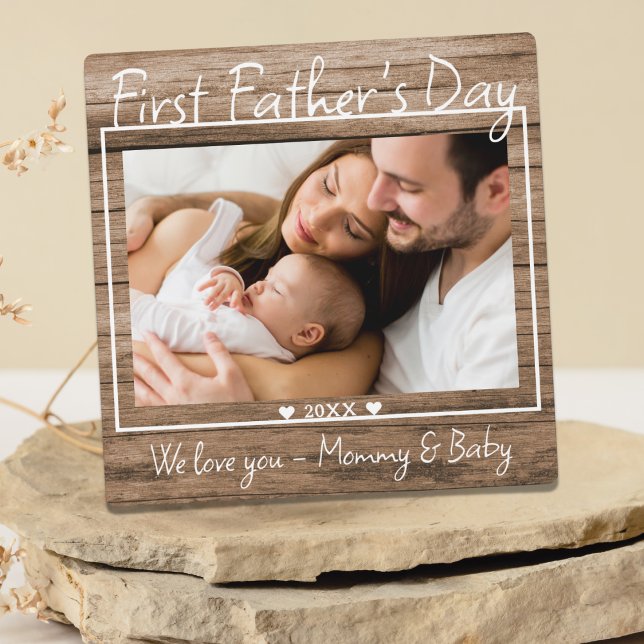 First Father's Day Photo Display Rustic Wood Plaque (Creator Uploaded)