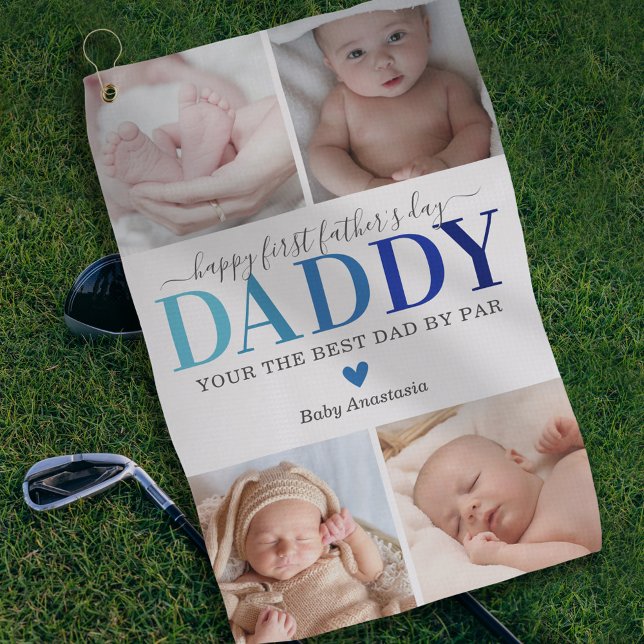 First Father's Day Picture Collage Golf Towel (Creator Uploaded)