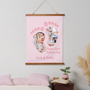 First Fathers day pink Photo Collage Wall Hanging Tapestry