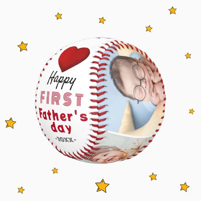First Father's Day Red Heart 4 Photo Collage Baseball (Creator Uploaded)