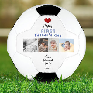 First Father's Day Red Heart 4 Photo Collage  Soccer Ball