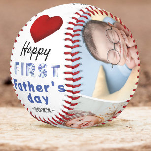 First Father's Day Red Heart 4 Photo Collage Softball