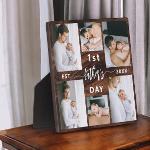First Father's Day Rustic Wood 6 Photo Collage Plaque