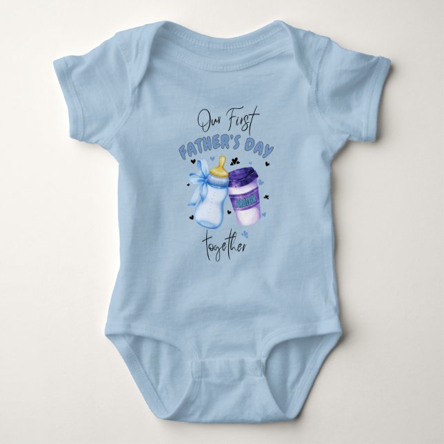 First Father's Day Together Matching outfit / Blue Baby Bodysuit (Front)