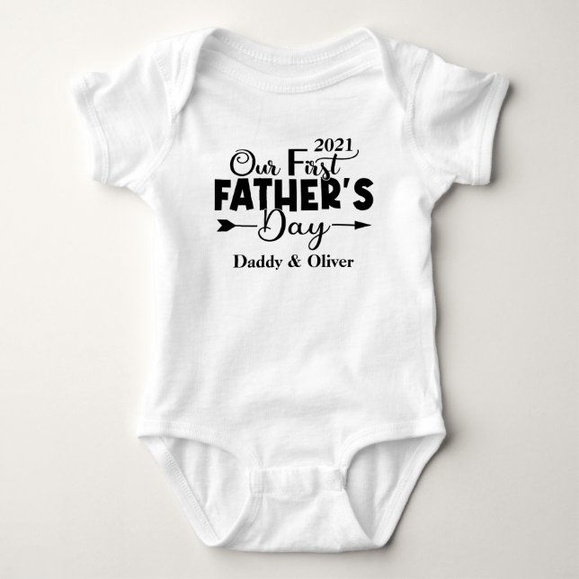 First Father's Day White Baby Bodysuit (Front)