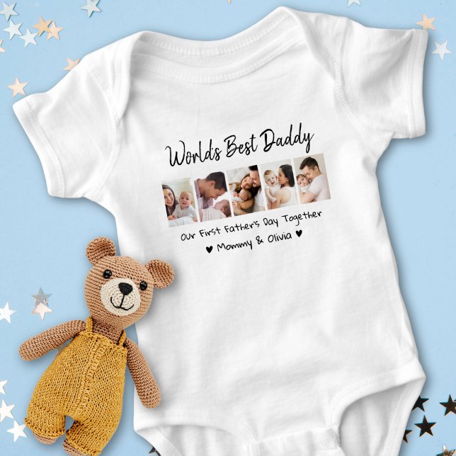 First Father's Day World's Best Daddy 5 Photo   Baby Bodysuit (Creator Uploaded)