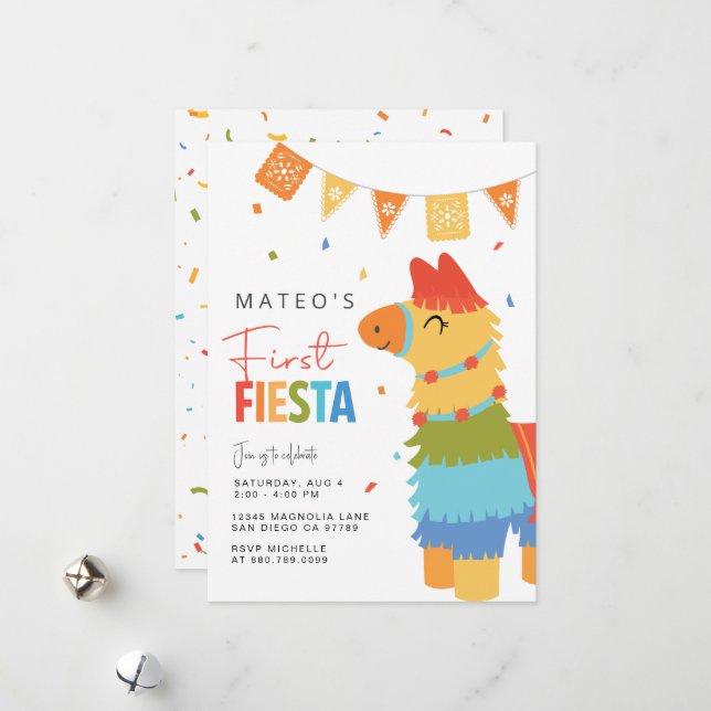 First Fiesta Birthday Invitation • Piñata (Front/Back In Situ)