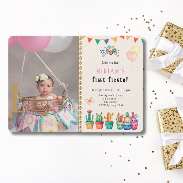 First Fiesta Cactus Succulent Girl Birthday Photo  Invitation (Creator Uploaded)