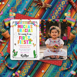 First Fiesta Colorful Mexican 1st Birthday Photo Thank You Card