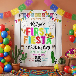 First Fiesta Mexican 1st Birthday Party Backdrop Tapestry