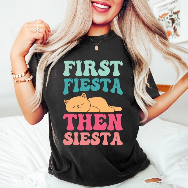 First Fiesta Then Siesta | Funny Sleeping Cat T-Shirt (First Fiesta Then Siesta | Funny Sleeping Cat T-Shirt)