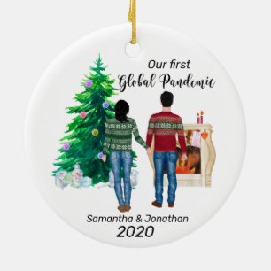 First Global Pandemic  Couple Black Hair Ceramic Tree Decoration