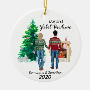 First Global Pandemic Couple Blonde Hair Ceramic Tree Decoration