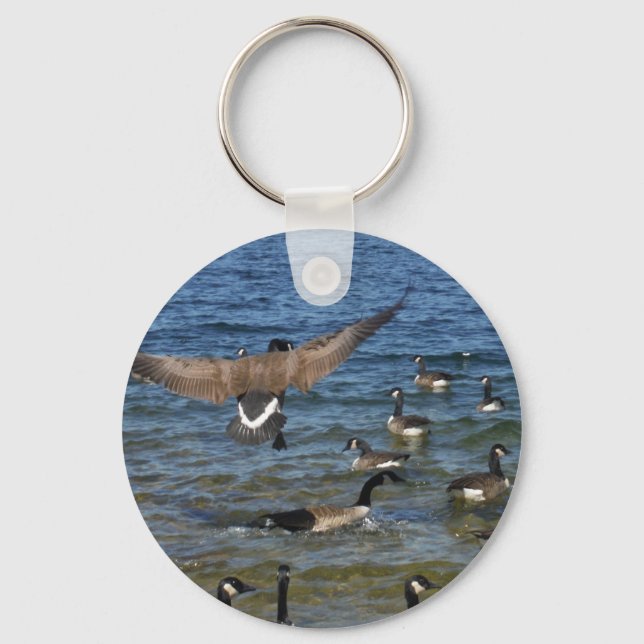 First goose to fly, geese on Lake Arrowhead Key Ring (Front)