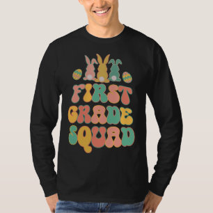 First Grad Squad Teacher  Retro Groovy Easter Bunn T-Shirt