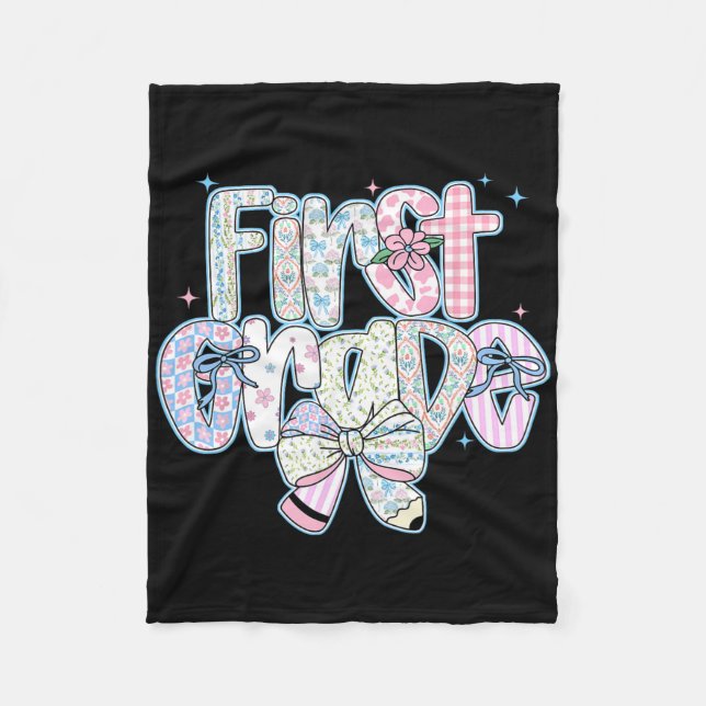 First Grade Back To School Coquette Preppy Pencil  Fleece Blanket (Front)