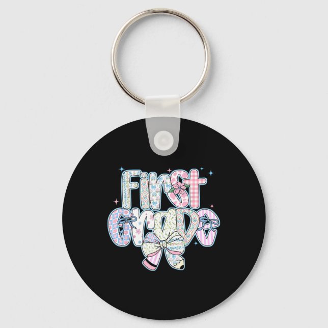 First Grade Back To School Coquette Preppy Pencil  Key Ring (Front)