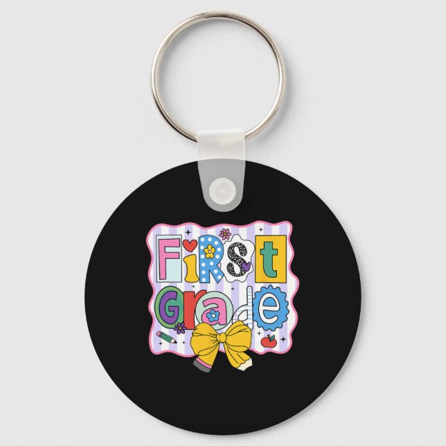 First Grade Back To School Cute Letters  Key Ring (Front)