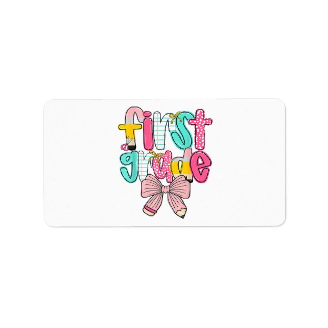 First Grade Coquette Bow Back To School First Day  Label (Front)